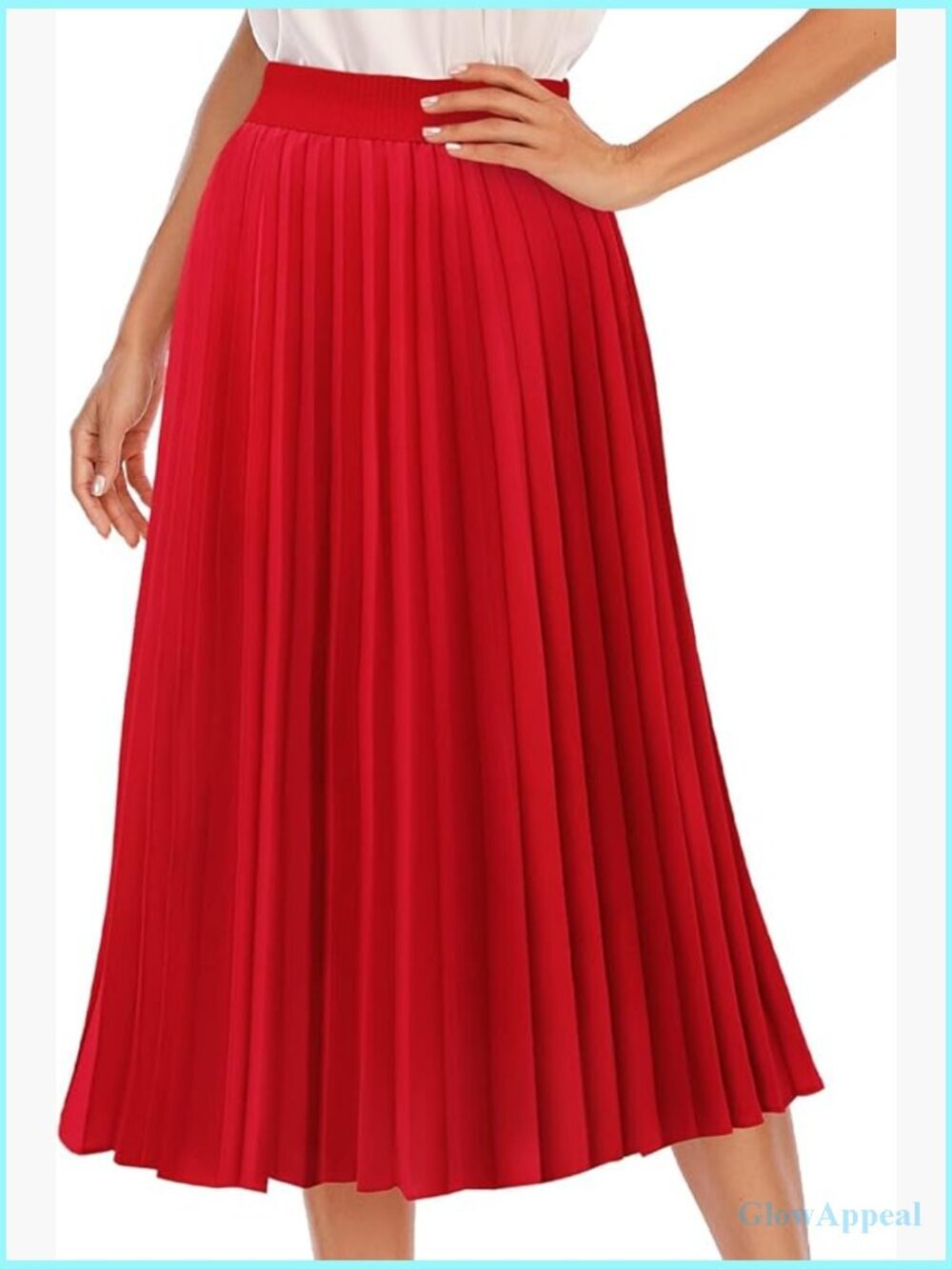 Pleated Midi Skirt for Women Long Aline Elastic High Waisted Chiffon